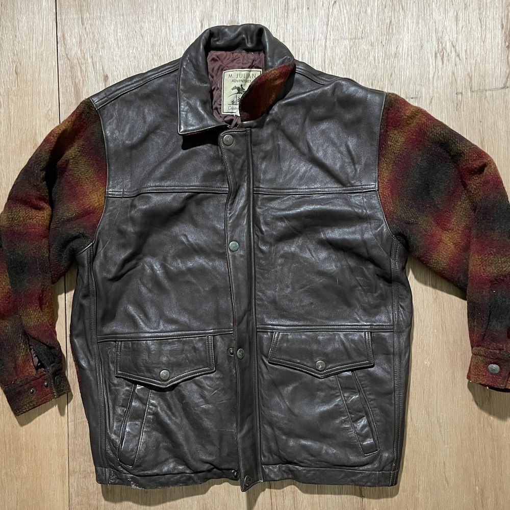 Wilsons Leather M Julian Mens Med Leather Bomber Style Jacket Wool‎ Aztec Sleeve